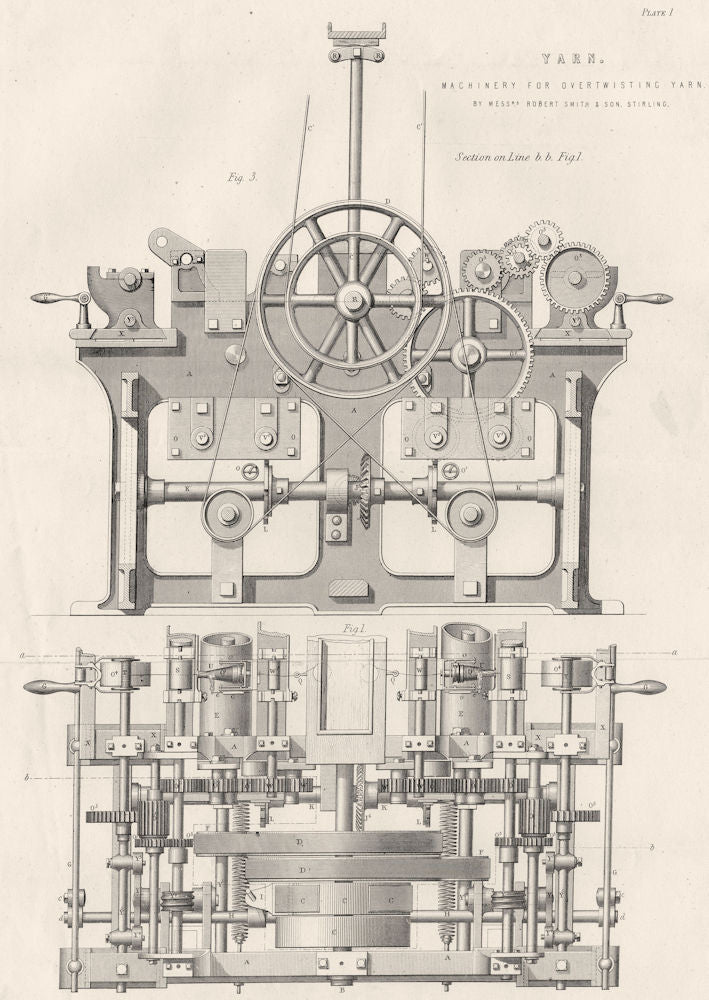 ENGINEERING. Yarn machinery for overtwisting yarn (1)  1880 old antique print